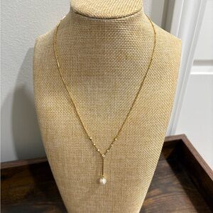 18K K18 Real Japan Gold Y necklace with Akoya Pearls and diamonds
